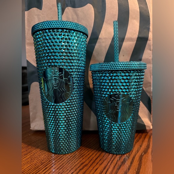 Starbucks Coffee 2023 Metallic Blue Studded TumblerCold Travel Cup